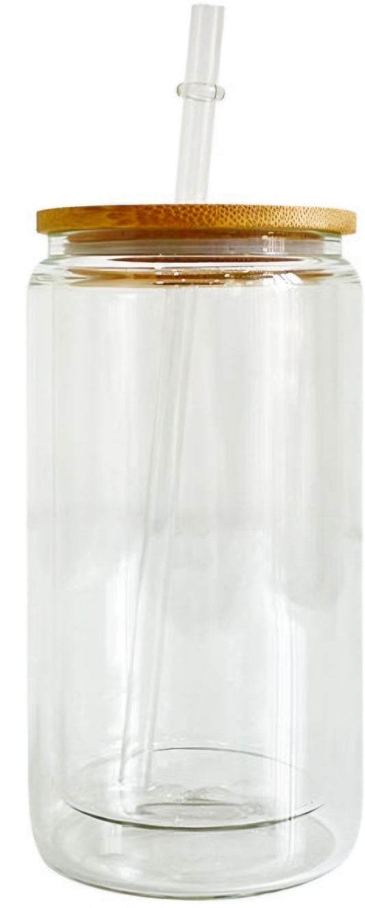 16 oz snow globe glass can with bamboo lid